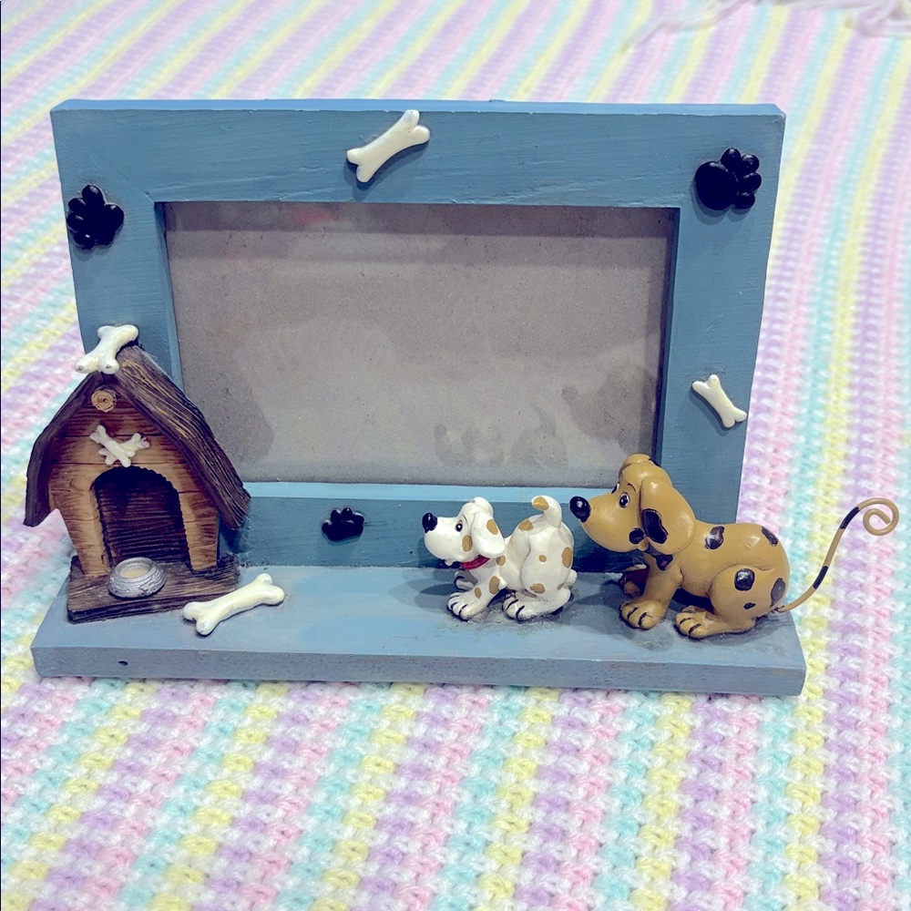 Vintage Kohl's Pet Dogs Blue Wooden Metal Decorative Block Photo Frame Decor !